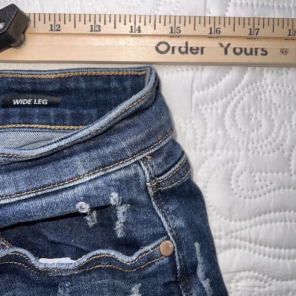 Judy Blue Jeans Size 13/31 Wide Leg Raw Hem Distressed Crop High Rise JB82593DK - Picture 9 of 15